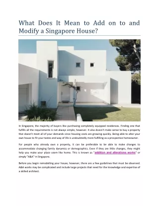 What Does It Mean to Add on to and Modify a Singapore House?