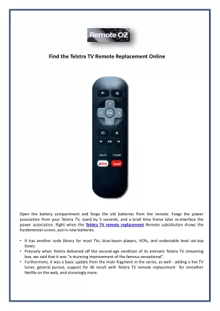 Find the Telstra TV Remote Replacement Online