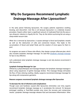 Why Do Surgeons Recommend Lymphatic Drainage Massage After Liposuction_