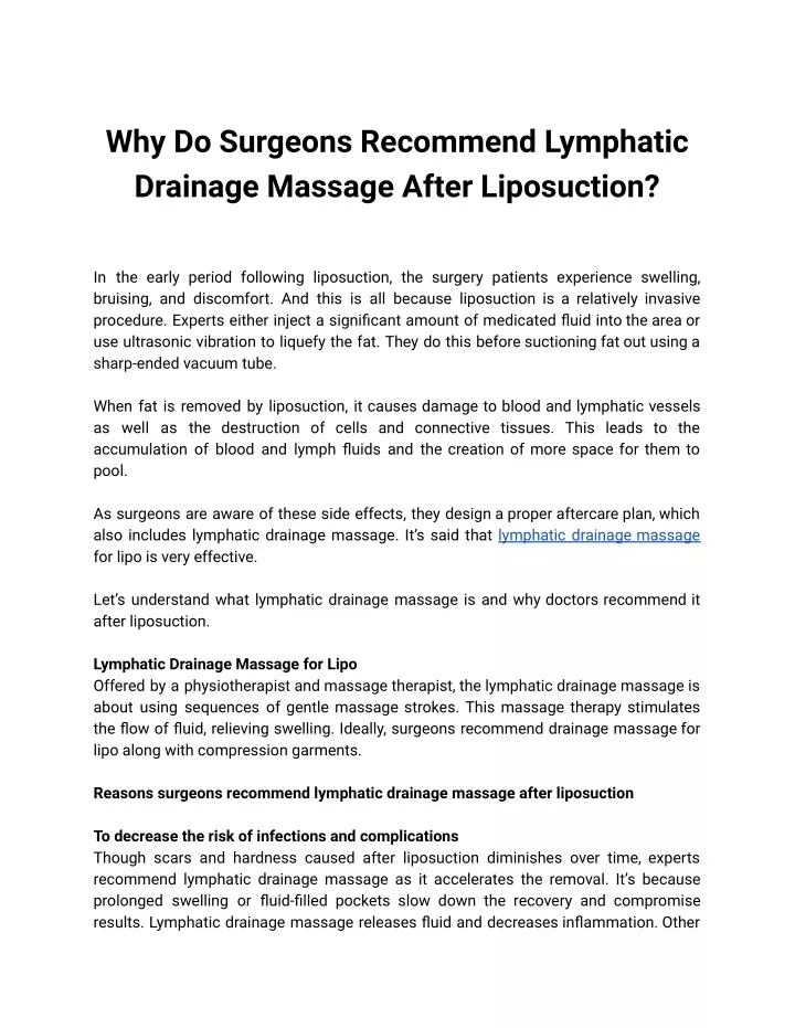why do surgeons recommend lymphatic drainage