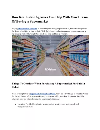 How Real Estate Agencies Can Help With Your Dream Of Buying A Supermarket