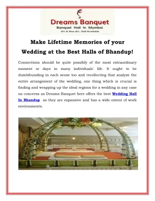 Make Lifetime Memories of your Wedding at the Best Halls of Bhandup