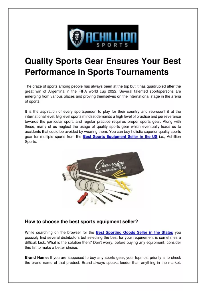 quality sports gear ensures your best performance