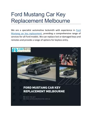 Ford Mustang Car Key Replacement Melbourne