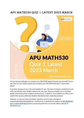 APU MATH530 Quiz 1 Latest 2023 March