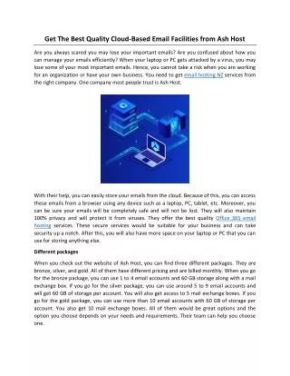 Get The Best Quality Cloud-Based Email Facilities from Ash Host