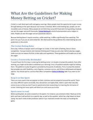 What Are the Guidelines for Making  Money Betting on Cricket?