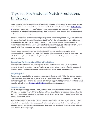 tips for professional match predictions in cricket
