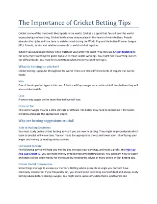 The Importance of Cricket Betting Tips