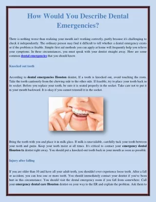 How Would You Describe Dental Emergencies?
