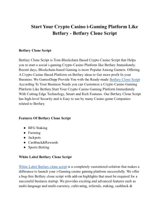 Start Your Crypto Casino i-Gaming Platform Like Betfury - Betfury Clone Script