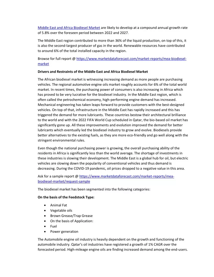 middle east and africa biodiesel market