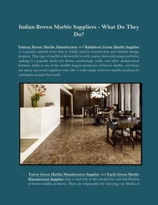 Indian Brown Marble Suppliers - What Do They Do