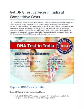 Get DNA Test Services in India at Competitive Costs