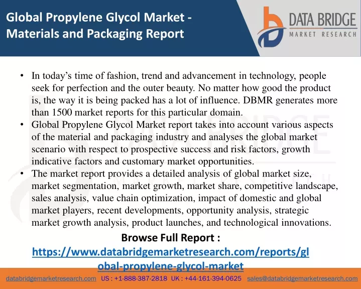 global propylene glycol market materials