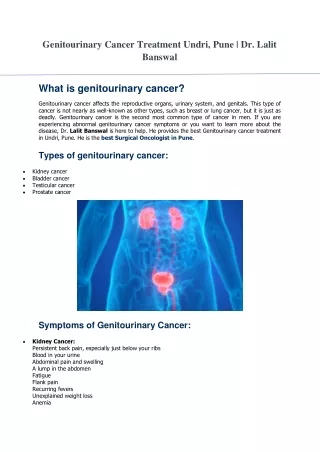 Genitourinary Cancer Treatment Undri