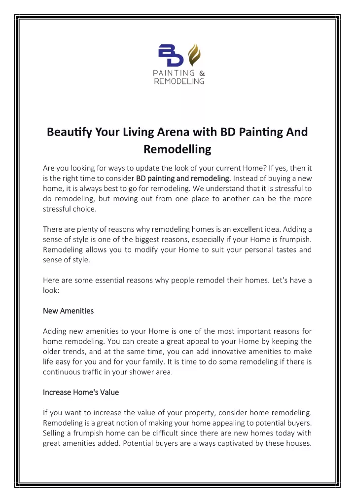 beautify your living arena with bd painting