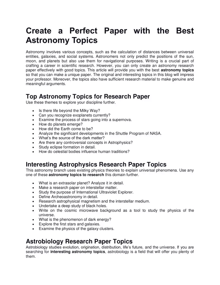 create a perfect paper with the best astronomy