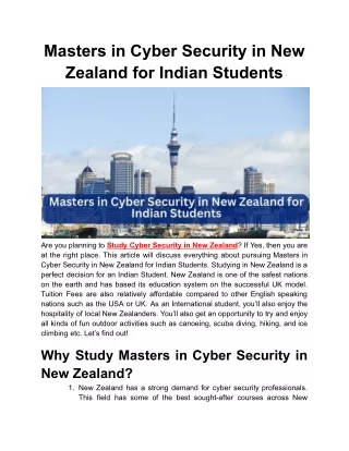Masters in Cyber Security in New Zealand for Indian Students