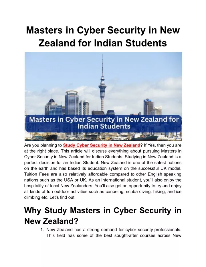 masters in cyber security in new zealand