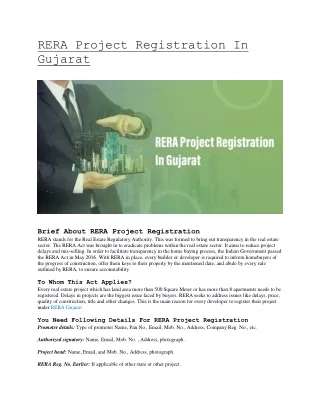 RERA Project Registration In Gujarat