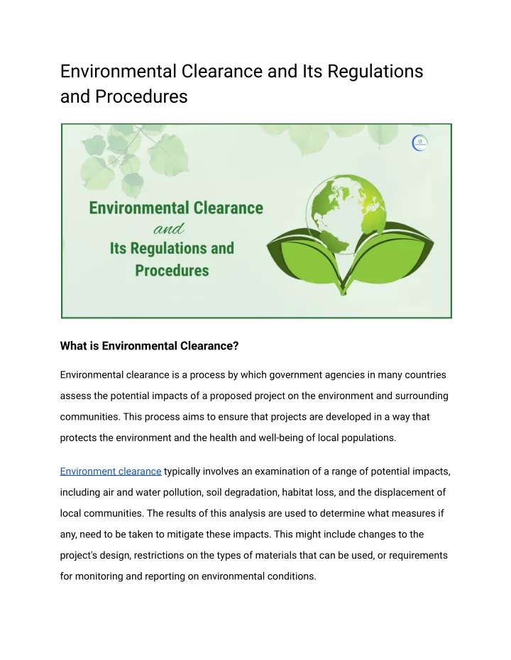 environmental clearance and its regulations
