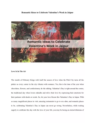 Romantic Ideas to Celebrate Valentine's Week in Jaipur
