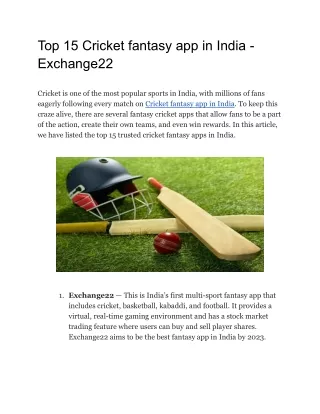 Top 15 Cricket fantasy app in India - Exchange22