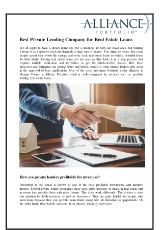 Best Private Lending Company for Real Estate Loans