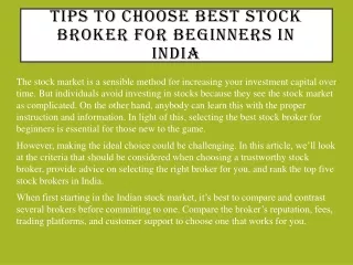 Tips To Choose Best Stock Broker for Beginners in India