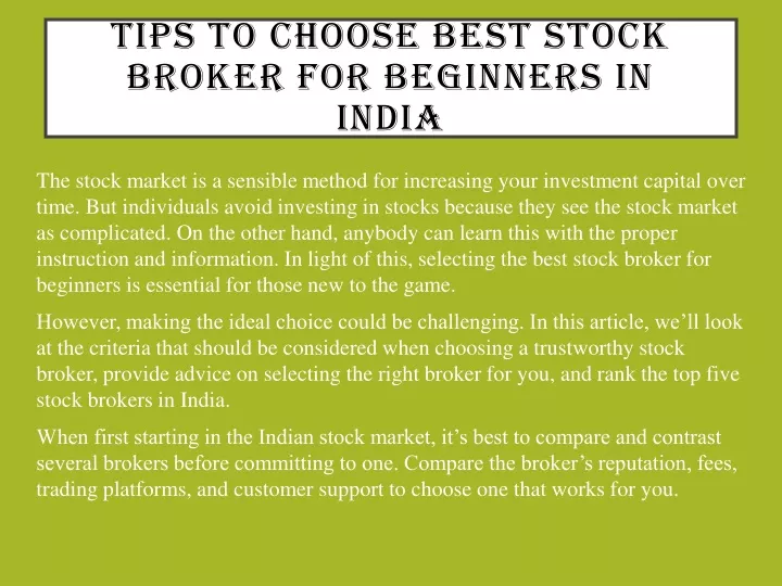 tips to choose best stock broker for beginners