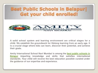 Best Public Schools in Belapur Get your child enrolled