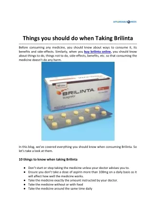 things you should do when taking brilinta before