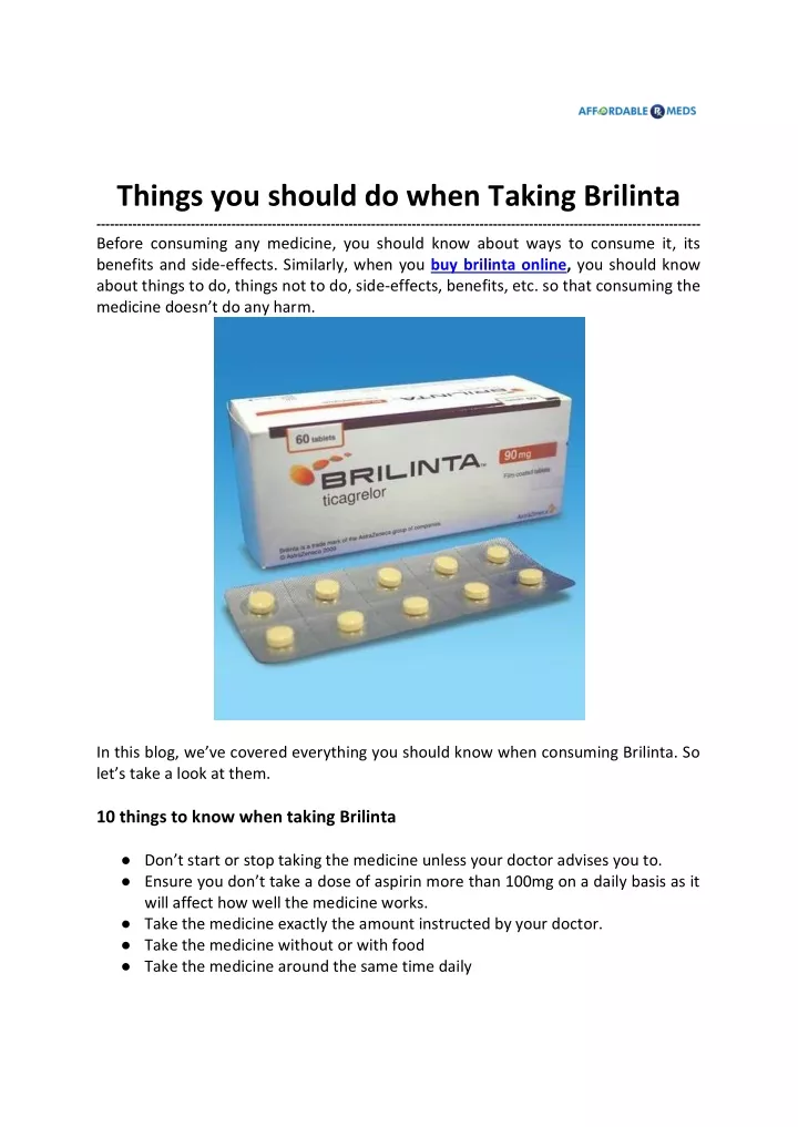 things you should do when taking brilinta before