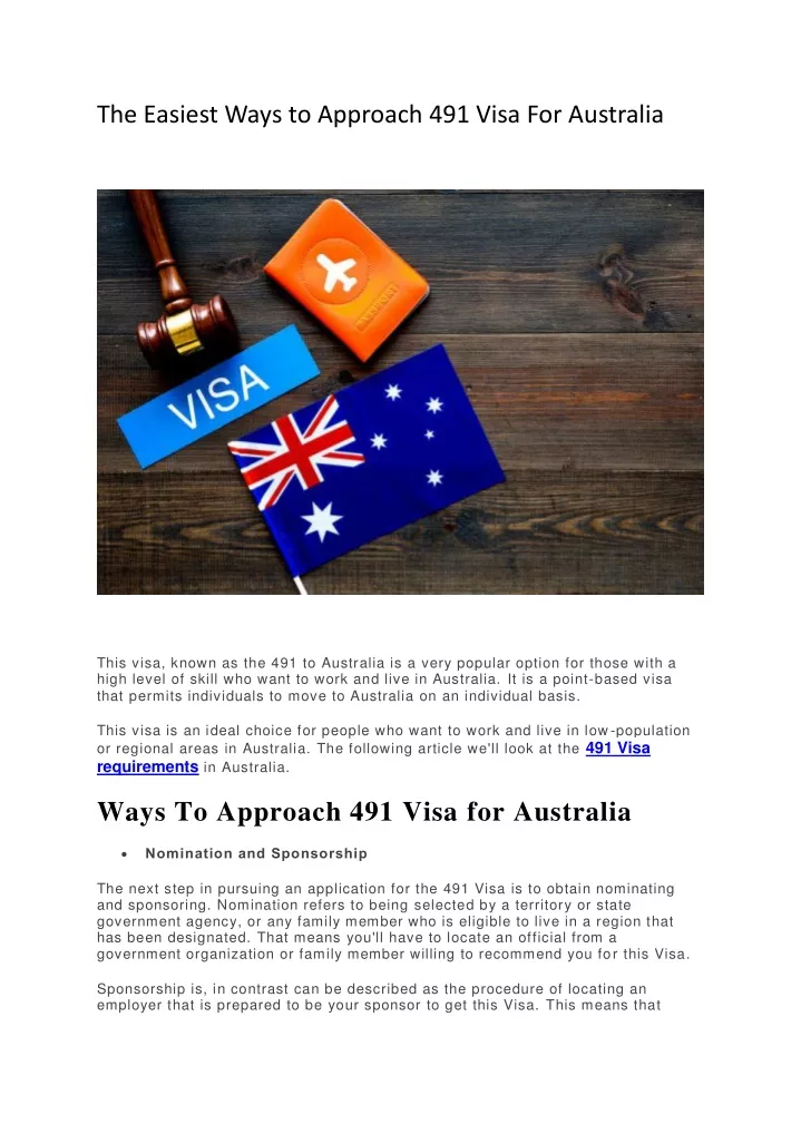 the easiest ways to approach 491 visa