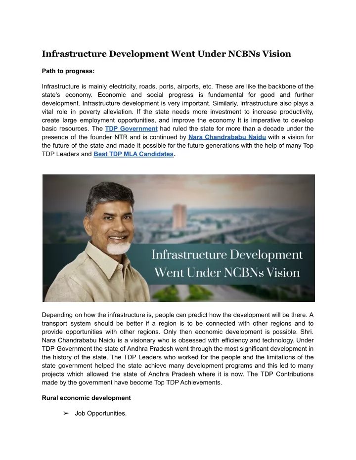 infrastructure development went under ncbns vision