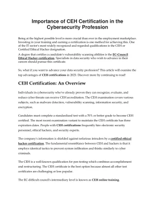 Importance of CEH Certification in Cybersecurity Profession - Vinsys