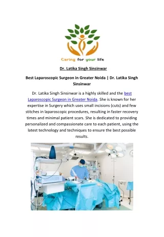 Best Laparoscopic Surgeon in Greater Noida | Dr. Latika Singh Sinsinwar