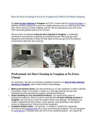 Best Air Duct Cleaning Services in Vaughan by NADCA Certified Company