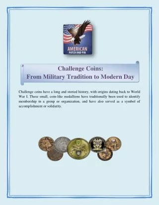 Challenge Coins From Military Tradition to Modern Day