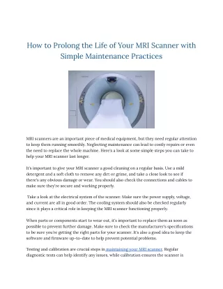How to Prolong the Life of Your MRI Scanner with Simple Maintenance Practices