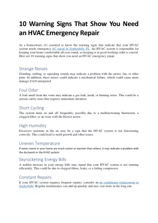 10 Warning Signs That Show You Need an HVAC Emergency Repair