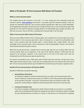what is the benefit of term insurance with return