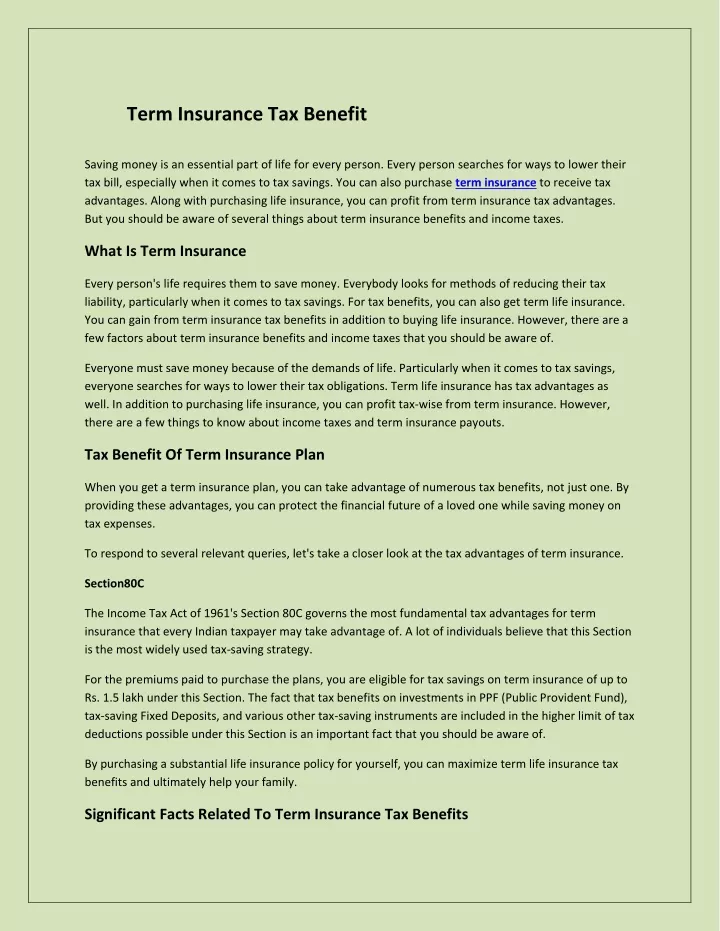 term insurance tax benefit