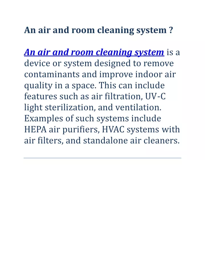 an air and room cleaning system an air and room