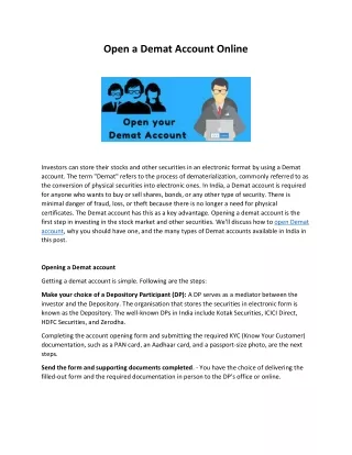 Open a Demat Account Online
