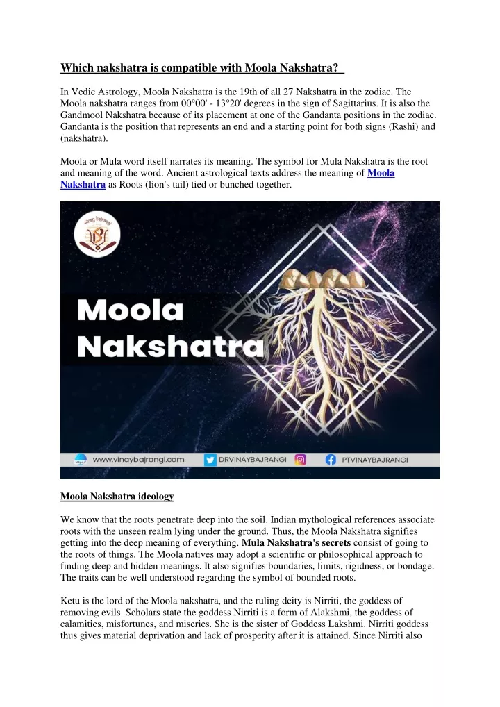 which nakshatra is compatible with moola