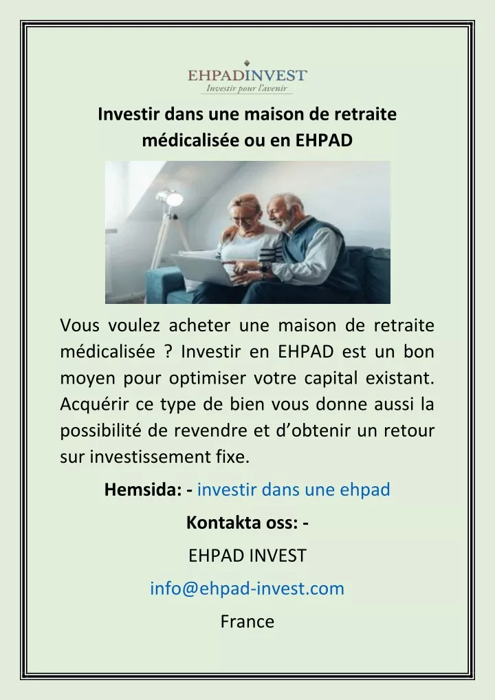 investir dans une maison de retraite m dicalis