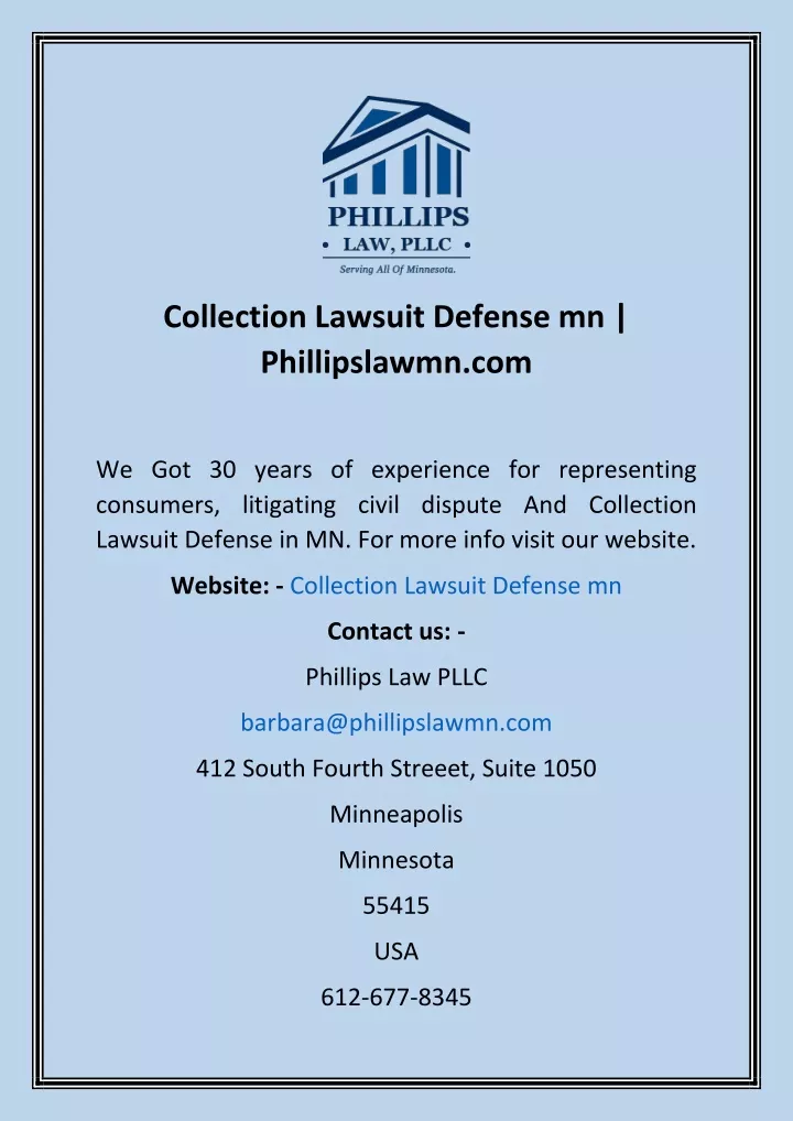 collection lawsuit defense mn phillipslawmn com