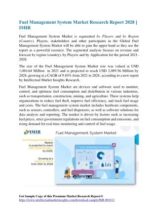 At 9.85% CAGR, Global Fuel Management System Market Size Likely to Hit $2,089 Mn